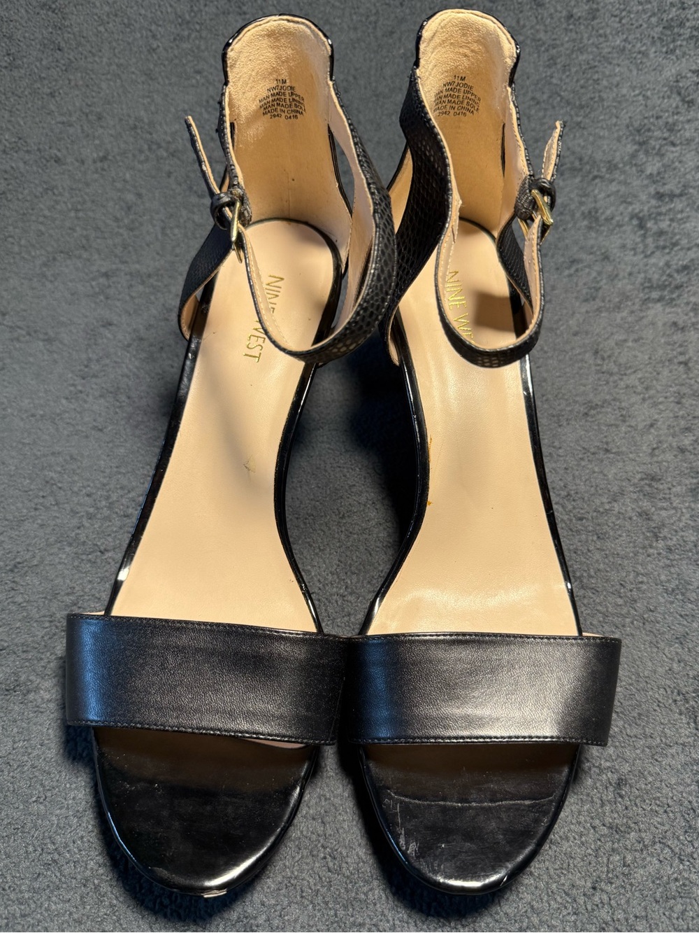Nine West Black Open-Toe Heels wrap around ankle strap. Size 11